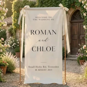 Custom Fabric Wedding Welcome Sign Personalized Linen Banner Modern Cloth Welcome Banner for Ceremony Reception