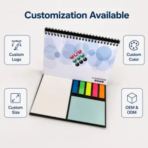 Custom Factory Direct Chinese Table Family Top Spiral Calendar Printed Desk Calendar with Sticky Note and Notepads