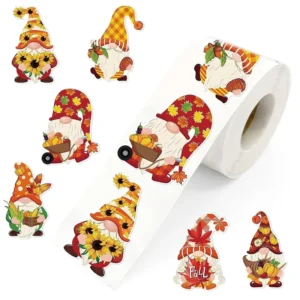 Custom Fall Harvest Autumn Cartoon Gnome-Shaped Sealing Stickers for Gift Box Packaging