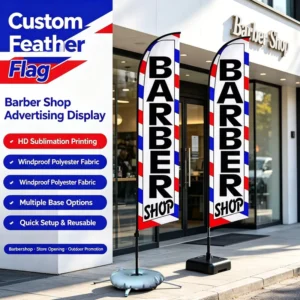 Custom Feather Flag Pole Kit, 100% Polyester, Double-Sided, 15 ft, Barber Shop Swooper Flag