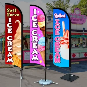 Custom Feather Flag Pole Kit, Rectangle and Teardrop Beach Banner, Ice Cream Flag