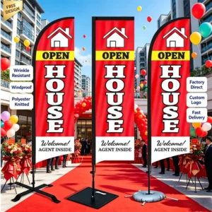 Custom Feather Flag Teardrop Beach Flag Open House Rectangular Banner Outdoor Real Estate Advertising Welcome Flag with Logo