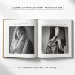 Custom Fine Art Photography Book with Hardcover, Uncoated Art Paper Cover, Sewn Binding, Monochrome Offset Print