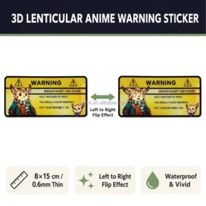 Custom Flip 3D Lenticular Anime Warning Stickers, Motion-Changing Cartoon Car Decals