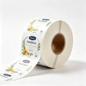 Custom Floral Leaf Decorated UV Eco-Friendly Oil-Proof Waterproof Vinyl Adhesive Labels Roll Elegant Yellow-Flower Cosmetic