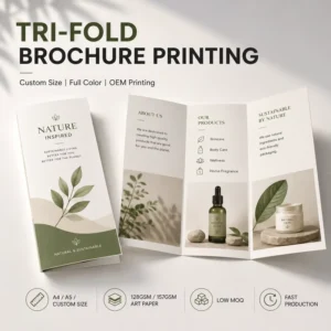 Custom Folded A4 Cardboard Flyer 157gsm Art Paper Film Lamination Offset Printing