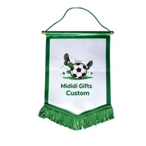 Custom Football Pennant Banner Sport Club Flag Heat Transfer Print Satin Fabric Mini Football Team Soccer
