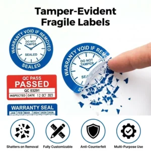 Custom Fragile Anti-Tear Labels for Computer and Camera Equipment, Void-Removal Warranty Date, Oil-Resistant