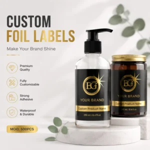 Custom Glossy Gold Foil UV-Printed Waterproof Eco-Friendly Self-Adhesive Labels for Cosmetic & Beverage Packaging