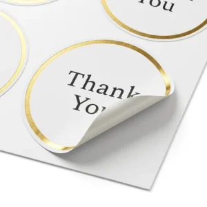 Custom Gold Edge Round Thank You Waterproof Adhesive Stickers