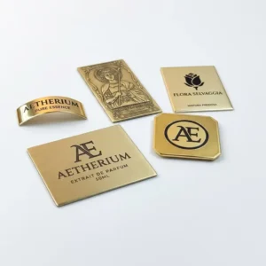 Custom Gold Engraved Aluminum Metal Labels Logo Plates for Perfume and Skincare Packaging