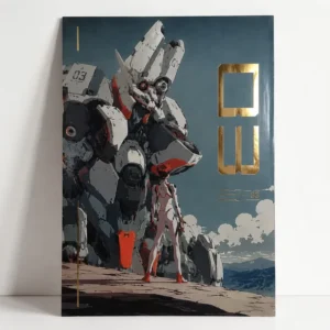 Custom Gold Foil Art Prints Metallic Illustration Anime Manga Japanese Mecha 3D Varnish High Gloss Raised UV Artist Alley Poster
