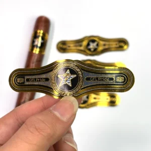 Custom Gold Foil Embossed Cigar Band Labels Die-Cut Gold Polyester Ring Bands