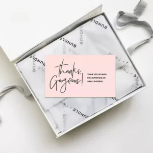 Custom Gold Foil Logo Postcard Pink Business Greeting Card with Screen Printing for Small Business Thank You Order