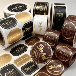 Custom Gold Foil Roll Waterproof Embossed Labels for Gift Box Packaging Wedding Business Logo OEM