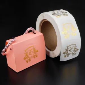 Custom Gold Foil Transparent Wedding Crest Favor Box Sealing Label Roll