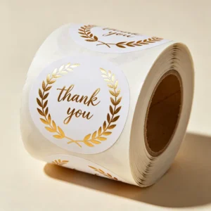 Custom Gold Foil Waterproof Self-Adhesive Circular Vinyl Thank You Labels for Packaging