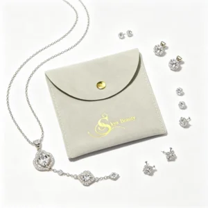 Custom Gold Logo Small Envelope Flap Velvet Suede Jewelry Pouch Gift Bag with Button