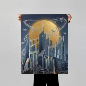 Custom Gold Silver Foil Art Prints Digital Holographic Paper Poster Futuristic Cyberpunk Modern Hot Stamping Home Decor Posters