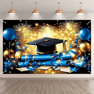 Custom Graduation Party Banner, 82.6 x 59 in Polyester Backdrop