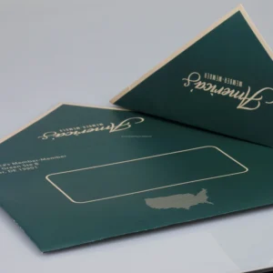 Custom Green Invitation Envelopes with Gold Stamping and Glossy Finish for Invitations and Thank You Notes