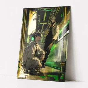 Custom Green and Gold Foil Art Print Poster, Anime Manga Illustration, High-Gloss Metallic Finish