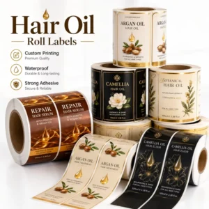 Custom Hair and Scalp Oil and Serum Bottle Labels, Black and Gold, with Directions and Barcode