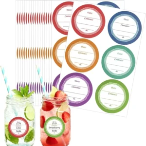 Custom Handwritten Kitchen Jar Label Stickers Round Colorful Self-Adhesive Waterproof Date Stickers for Can and Bottle Caps