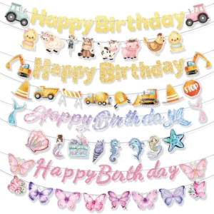 Custom Happy Birthday Paper Banner Hanging Flags for Baby Shower, Wedding, and Kids’ Birthday Parties