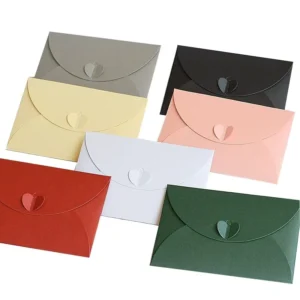 Custom Heart Button Pearlescent Kraft Paper Envelopes for Postcards, Letters, Invitations, and Business Use