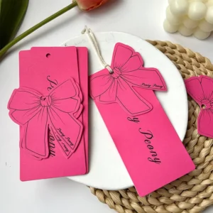 Custom Heart Pink Bow Clothing Hang Tags with Brand Name Printing