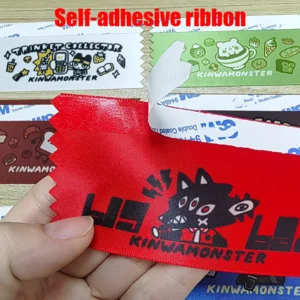 Custom Heat Transfer Printing Self-Adhesive Satin Ribbon, 50x100mm, for Exhibition and Gift Wrapping