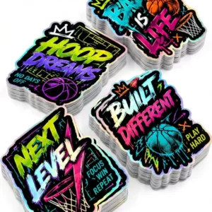 Custom Holographic Basketball Die-Cut Stickers Waterproof Vinyl Sports Graffiti Motivational Decal for Laptop Water Bottle