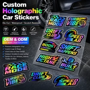 Custom Holographic Car Stickers Die Cut Waterproof Scratch Resistant Vinyl Decals for Racing Window Helmet Toolbox OEM ODM Logos