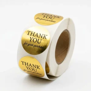 Custom Holographic Gold Foil Thank You Stickers for Small Business Circular Self Adhesive Labels for E commerce Packaging