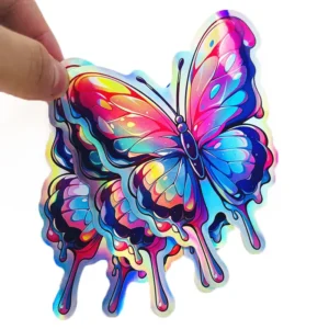Custom Holographic Vinyl Adhesive Die-Cut Logo Stickers Waterproof with Rainbow Glitter