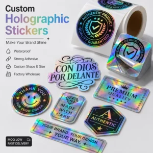 Custom Holographic Waterproof Die-Cut Vinyl Stickers and Labels for Business Logos, Packaging, and Outdoor Use