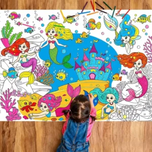 Custom Image Mermaid Coloring Poster DIY Drawing Paper Art Blank Banner Table Cover for Home School Wall Decor