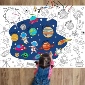 Custom Image Outer Space Coloring Poster DIY Drawing Roll Paper Huge Table Cover Art Crafts for Home School Wall Decor