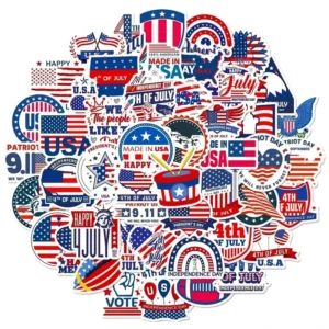 Custom Independence Day Patriotic Geometric PVC Self Adhesive Glossy Digital Printing Stickers Irregular Shape Decoration