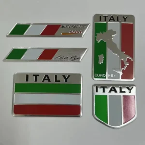 Custom Italy Flag Map Water Resistant Tear Resistant Silk Screen Printed Metal Aluminum Alloy Car Decoration Stickers