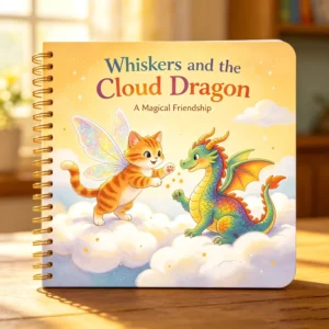 Custom Kids Spiral Story Book with Magic Cat and Dragon Cover, Educational Embossed Hardcover