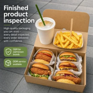 Custom Kraft Paper Clamshell Food Boxes for Tacos, French Fries, and Hamburgers