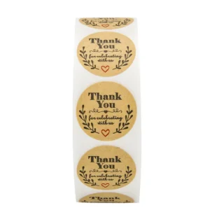 Custom Kraft Paper Stickers, 500 pcs/Roll, Brown, Round Thank You Labels for Party Favor Decor