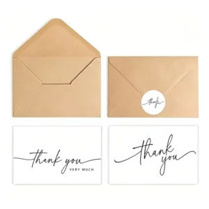 Custom Kraft Thank You Cards with Envelopes and Stickers for Wedding, Business, and Baby Showers