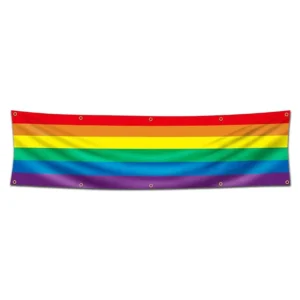 Custom LGBT Rainbow Pride Banner, 2×8 Ft, Personalized Logo/Text Flag, 10 Brass Grommets, Indoor/Outdoor