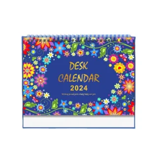 Custom Large Double Coil Hardcover Desktop Calendars New Design Desk Ornaments with Clock Photo Frame Features