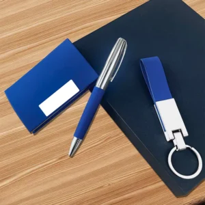 Custom Leather Card Holder Office Pen Keychain Notebook Corporate Gift Set