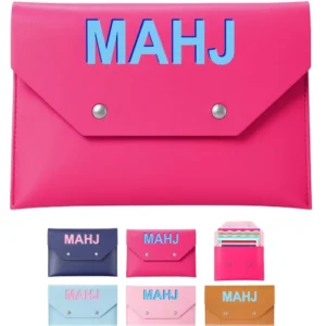 Custom Letter Printed Leather American Mahjong Tile Bag with Snap Button, Waterproof