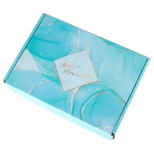 Custom Light Cyan Ink Wash Texture Golden Paper Box Eco-Friendly Recyclable Foldable Corrugated Gift Shipping Packaging